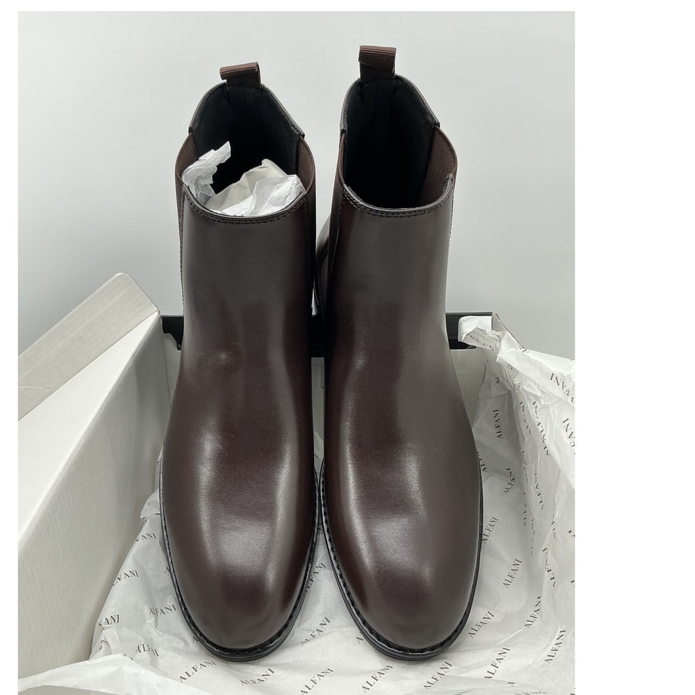 Alfani Mens Brown Leather Chelsea Boots Ankle Pull On Almond Toe